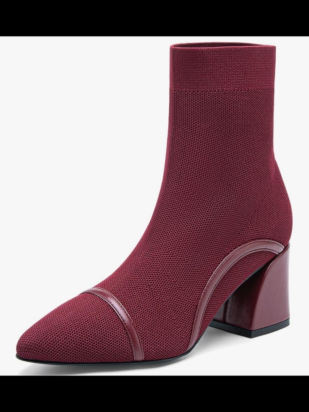 Women's Burgundy Knit Pointed-Toe Block Heel Ankle Boots Sz 8 *New*